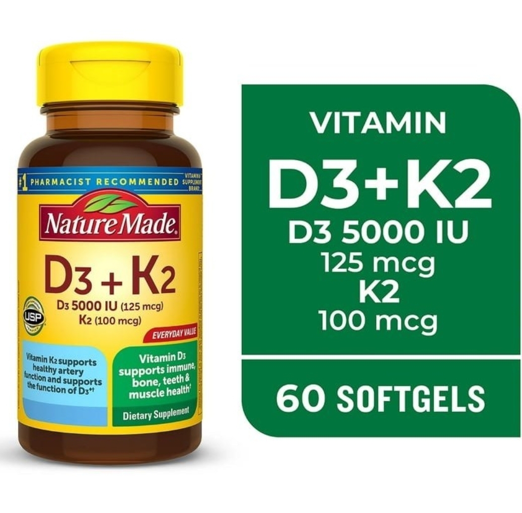 ویتامین D3+k2 نیچرمید ۶۰ سافت ژل