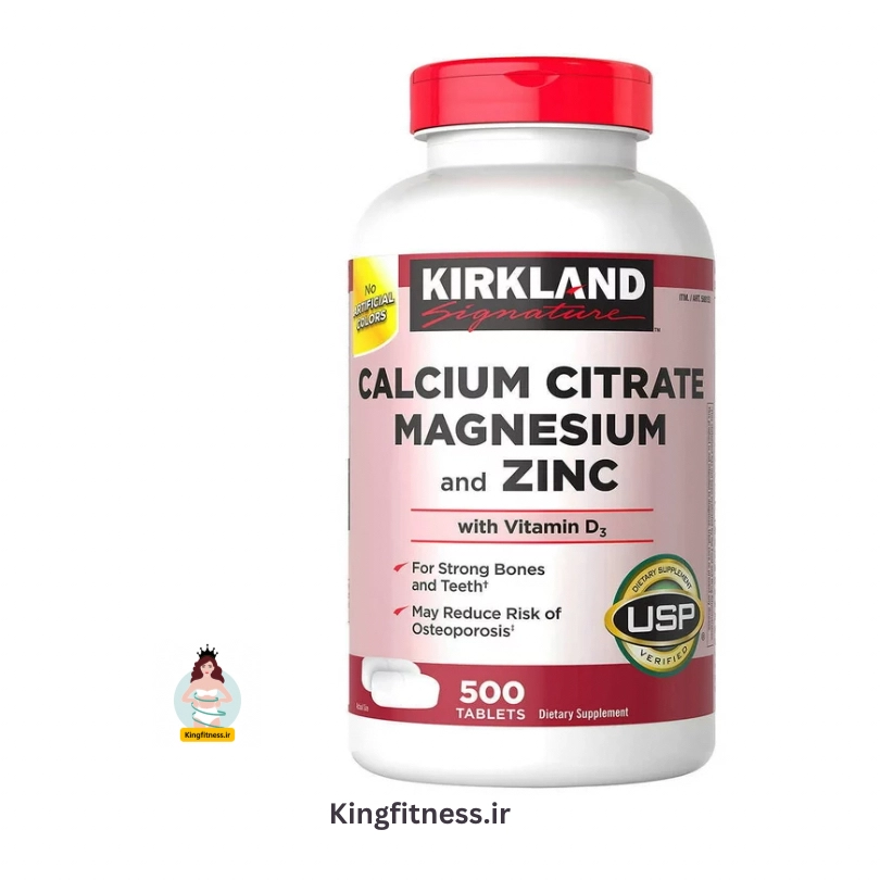 کلسیم منیزیم، سیترات،زینک دی۳، کرکلند(۵۰۰عددی) (Calcium,magnesium,citrate,zinc and vitamin d3 Kirkland
