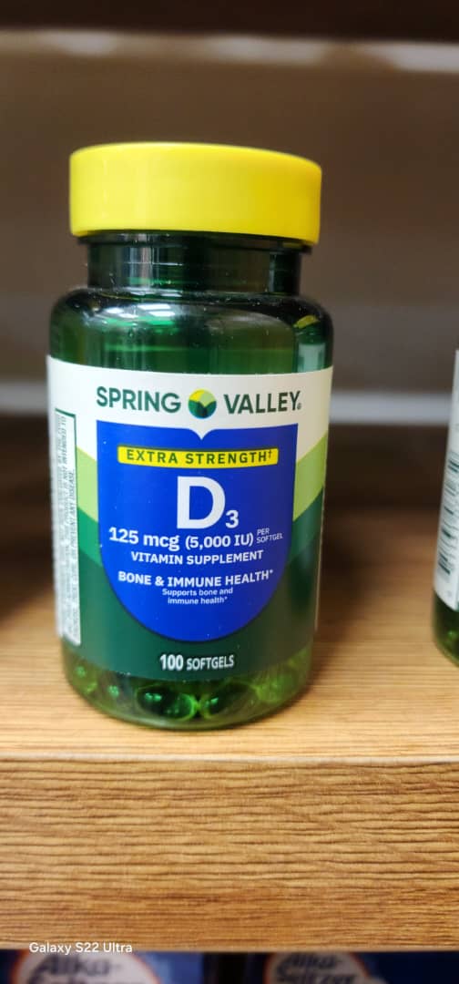 اسپرینگ والی، سافت ژل های ویتامین D3، ویتامین D3 5000 IU، 100