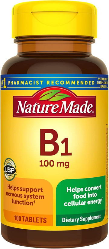 ویتامین B1 نیچرمید 100 میلیگرم | تقویت متابولیسم انرژیNature Made Vitamin B1 100 mg, Dietary Supplement for Energy Metabolism Support, 100 Tablets, 100 Day Supply
