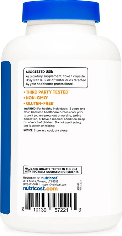 آرژنین و اورنیتین 750 میلی گرم ناتری کاست 180 عددی Nutricost L-Arginine L-Ornithine 750mg; 180 Capsules