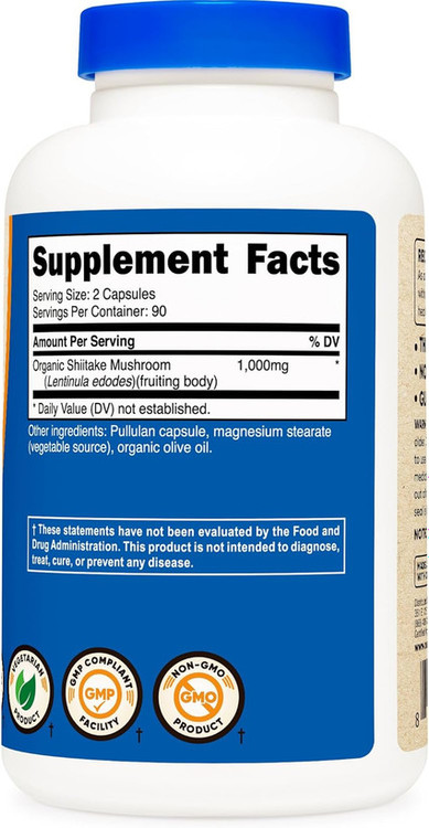 قارچ شیتاکه ارگانیک 1000 میلی گرم Nutricost Organic Shiitake Mushroom Capsules 1000mg, 90 Servings