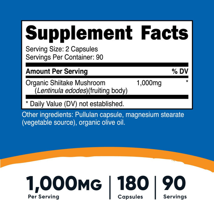 قارچ شیتاکه ارگانیک 1000 میلی گرم Nutricost Organic Shiitake Mushroom Capsules 1000mg, 90 Servings