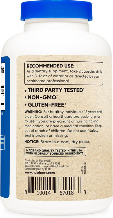 قارچ شیتاکه ارگانیک 1000 میلی گرم Nutricost Organic Shiitake Mushroom Capsules 1000mg, 90 Servings