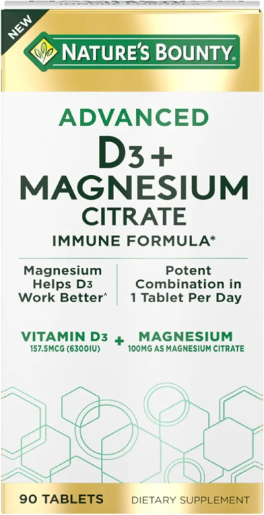منیزیم سیترات + ویتامین D3 نیچرز بونتی (Nature’s Bounty Magnesium Citrate with Vitamin D3)