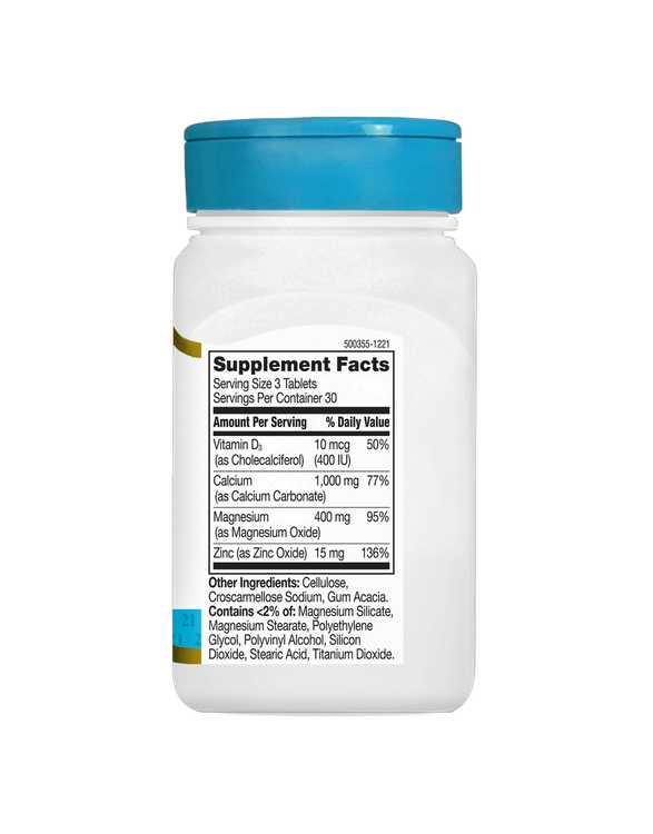 کلسیم منیزیم زینک + دی3 1000 میلیگرم سنتری ۲۱ بسته 90 عددی