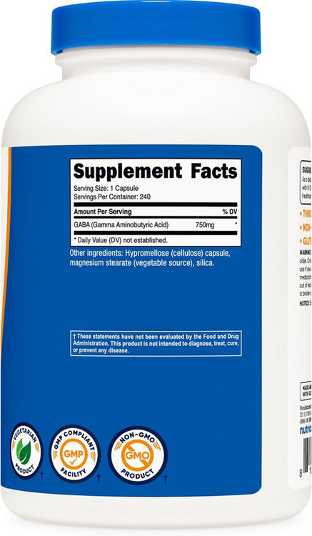 گابا 750 میلی گرم 240 عددی ناتری کاست Nutricost GABA (Gamma Aminobutyric Acid) 750mg