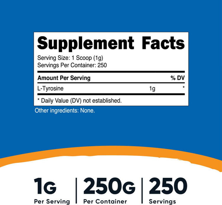 ال تیرزوین 1000 میلی گرم ناتری کاست 250 گرمی Nutricost L-Tyrosine Powder 250 Grams - Pure L-Tyrosine Powder 1000mg Per Serving