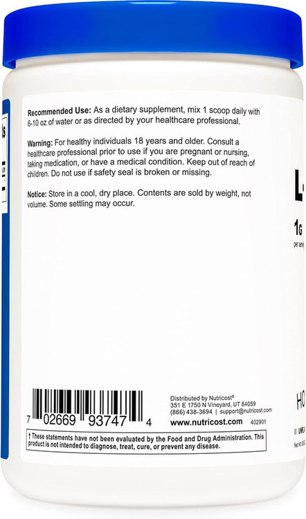 ال تیرزوین 1000 میلی گرم ناتری کاست 250 گرمی Nutricost L-Tyrosine Powder 250 Grams - Pure L-Tyrosine Powder 1000mg Per Serving