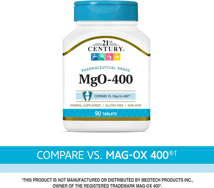 اکسید منیزیم قرصهای mgO 400 میلیگرمی ، 90 عددی، متنوع21st Century mgO 400 mg Tablets, 90 Count, Assorted