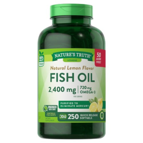 روغن ماهی با طعم لیمو طبیعی ویتامین های طبیعی، 2400 میلی گرم، 250 عددNature's Truth Vitamins Natural Lemon