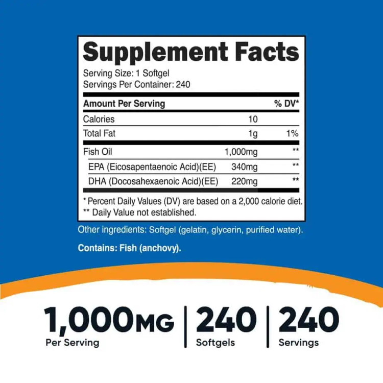 روغن ماهی ناتری کاست 240 عددی Nutricost Fish Oil Softgels