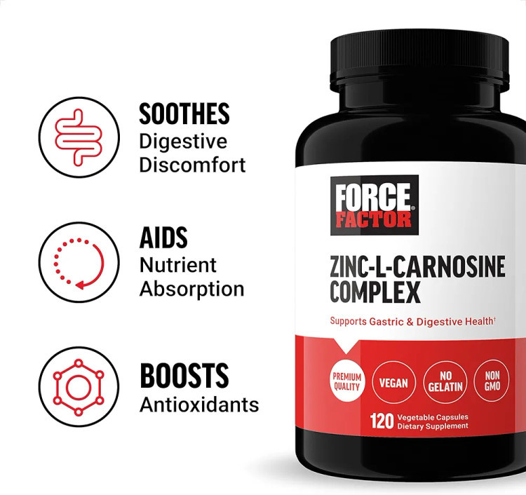 زینک ال کارنوزین برند فورس فکتور ۱۲۰ عددی درمان میکروب ، ورم ، سوزش معدهForce Factor Essentials Zinc L-Carnosine Complex 120 Capsules