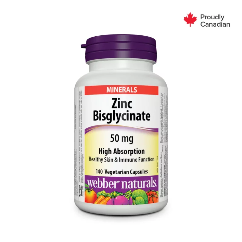 زینک بیس گلایسینات Webber Naturals Zinc Bisglycinate 50 mg High Absorption 50mg وبر نچرالز (140 عددی)