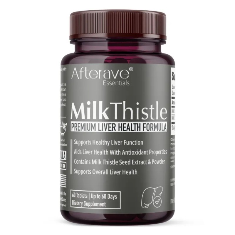 قرص خار مریم Afterave Milk Thistle تقویت کبد و سمزدایی 60عددی اصل Afterave Essentials Milk Thistle 60 Tablets – Liver Support & Detox Supplement
