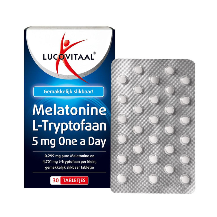 '- ملاتونین و ال-تریپتوفان - 5 میلیگرم - 30 قرصLucovitaal – Melatonine en L-Tryptofaan – 5mg – 30 tabletten