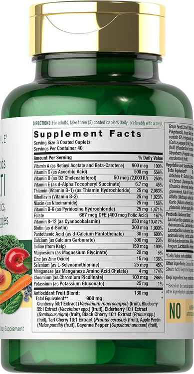 مولتی سوپرفود کارلایل با پروبیوتیک، میوه و سبزیجات ۱۲۰ قرص Carlyle Superfoods Multi with Probiotics Fruits & Veggies 120 Coated Caplets