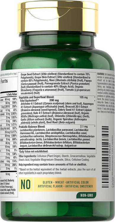 مولتی سوپرفود کارلایل با پروبیوتیک، میوه و سبزیجات ۱۲۰ قرص Carlyle Superfoods Multi with Probiotics Fruits & Veggies 120 Coated Caplets