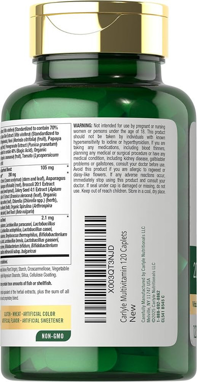 مولتی سوپرفود کارلایل با پروبیوتیک، میوه و سبزیجات ۱۲۰ قرص Carlyle Superfoods Multi with Probiotics Fruits & Veggies 120 Coated Caplets