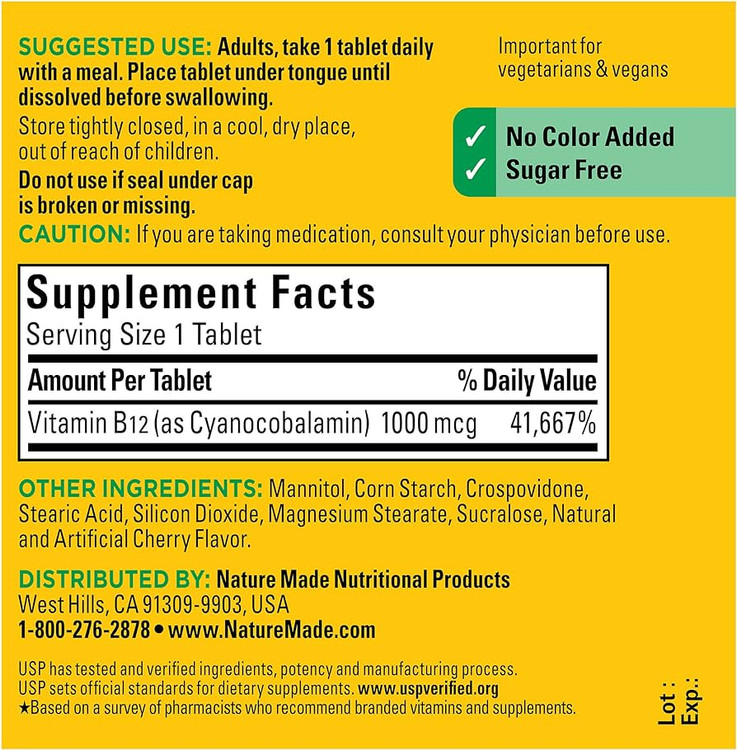 مکمل B12 نیچر مید افزایش انرژی و متابولیسم طبیعی بدن اصل آمریکا (۵۰ عددی) Nature Made Vitamin B12 1000 mcg