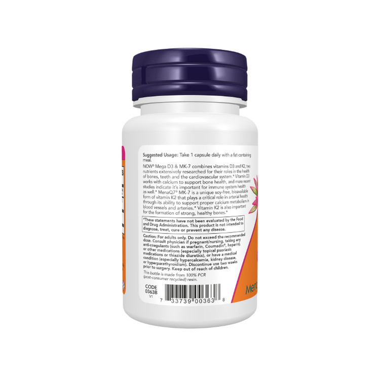 مگا D3 اند امکی-سِوِن ناو فودز ۱۳۰تاییNow Foods Mega D3 & MK-7