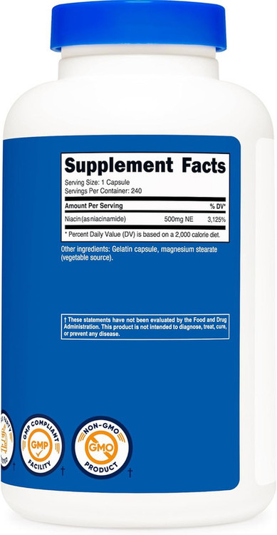 نیاسینامید ناتری کاست 500 میلی گرمی Nutricost Niacinamide (Vitamin B3 Flush Free Vitamin B3