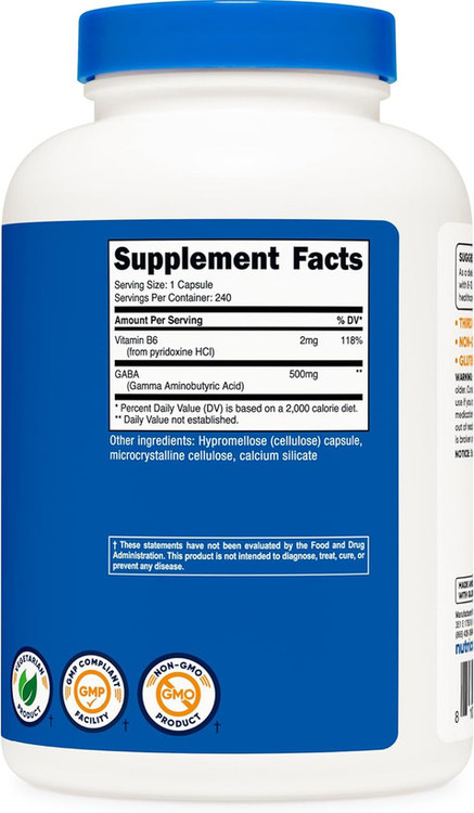 گابا 500 میلی گرم ناتری کاست 240 عددی Nutricost GABA (Gamma Aminobutyric Acid)