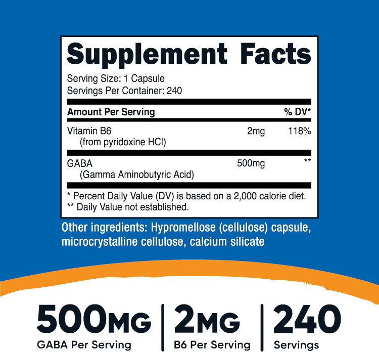 گابا 500 میلی گرم ناتری کاست 240 عددی Nutricost GABA (Gamma Aminobutyric Acid)