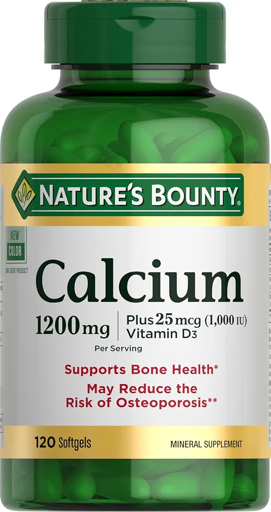مکمل کلسیم و ویتامین D3 نیچرز بونتی۱۲۰عددی Nature's Bounty Calcium 1200mg with 1000 IU Vitamin D3, 120 Count