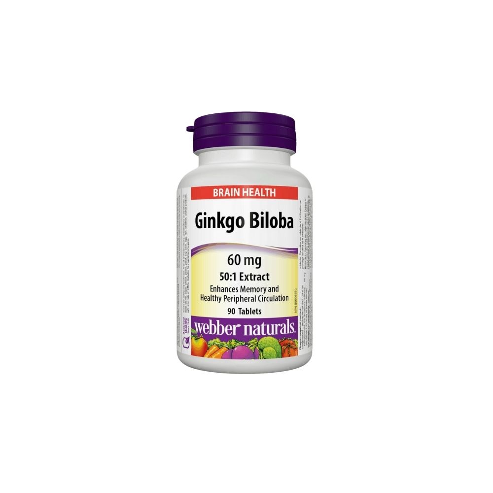 قرص جینکوبیلوبا ۶۰ میلیگرم وبر نچرالز – ۹۰ عددی | تقویت حافظه و تمرکزWebber Naturals Ginkgo Biloba 60mg 90 Tablets
