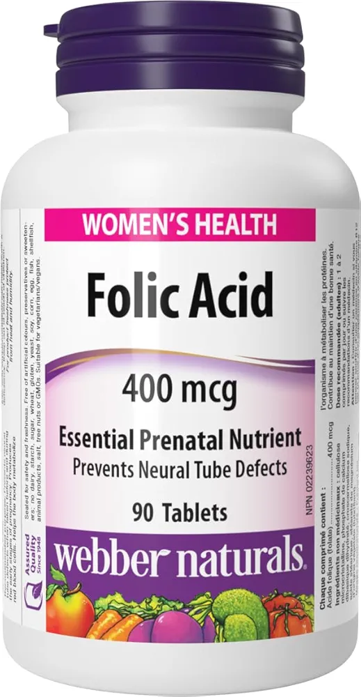 فولیک اسید وبر نچرالز ۴۰۰ میکروگرم – ۹۰ عددWebber Naturals Folic Acid 400 mcg – 90 Tablets